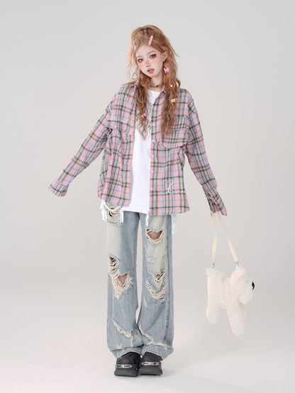 スタイルストリートブルーの破れデニムホール