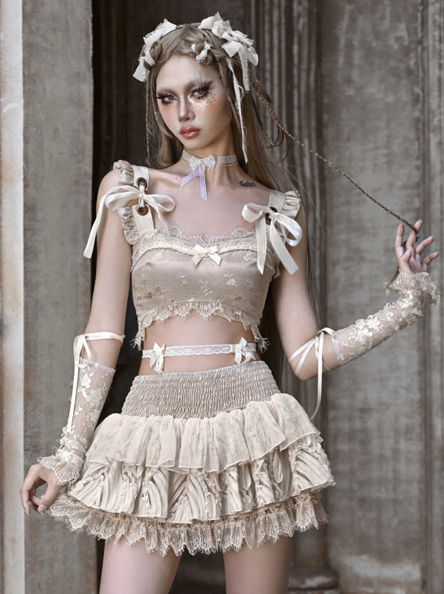 Short Lace French Ribbon Broken Top Vest Ballet Ultra