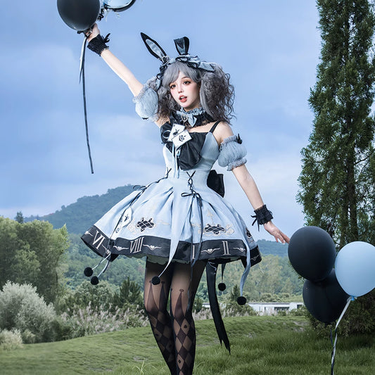 Gothic Lolita Clock Rabbit Card Game Dress Set
