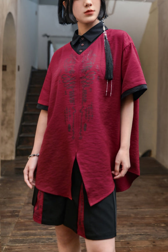 パンツ ダーク ハイウエスト チャイナ ハーフ