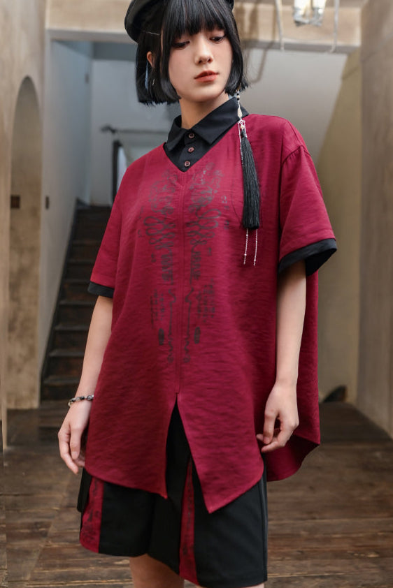 パンツ ダーク ハイウエスト チャイナ ハーフ