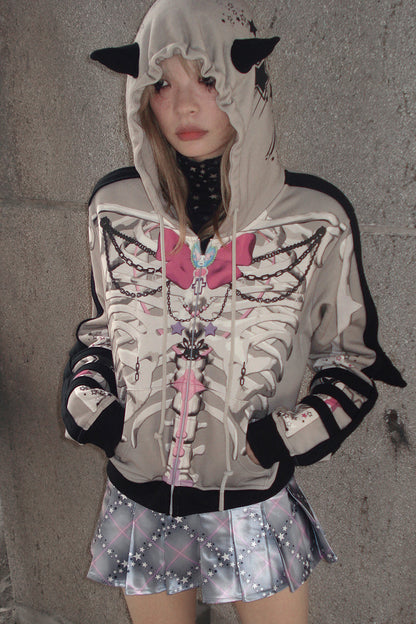 Kapuzenpullover mit Schleife, Sweatshirt mit Tiermuster