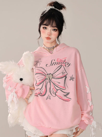 Lockerer Parka mit Kapuze und Schnürung im Armband-Design mit Hasenmotiv