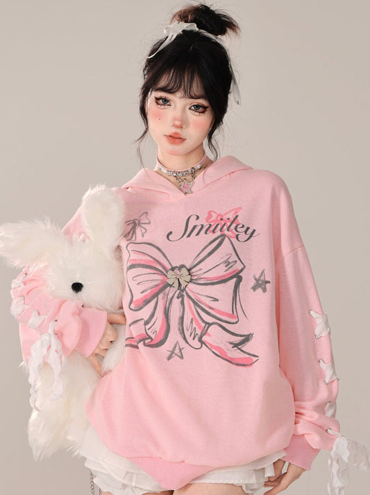 Lockerer Parka mit Kapuze und Schnürung im Armband-Design mit Hasenmotiv