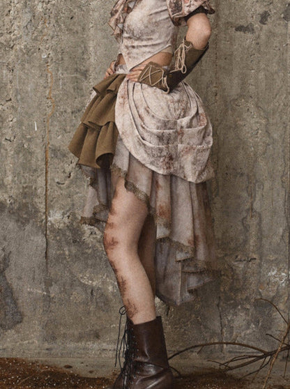 Steampunk Pleated Victoria Skirt Tail Retro