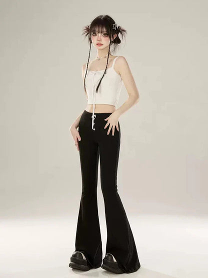 Black Slim Casual Pants Bell-bottom