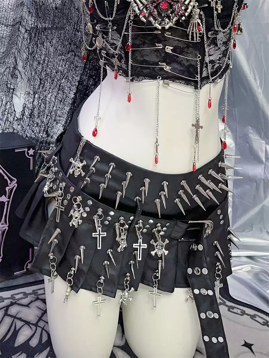 Gothic Lolita Punk PU Ring Skirt