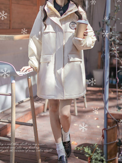 College Hoodie Style Jacket White Penguin Down