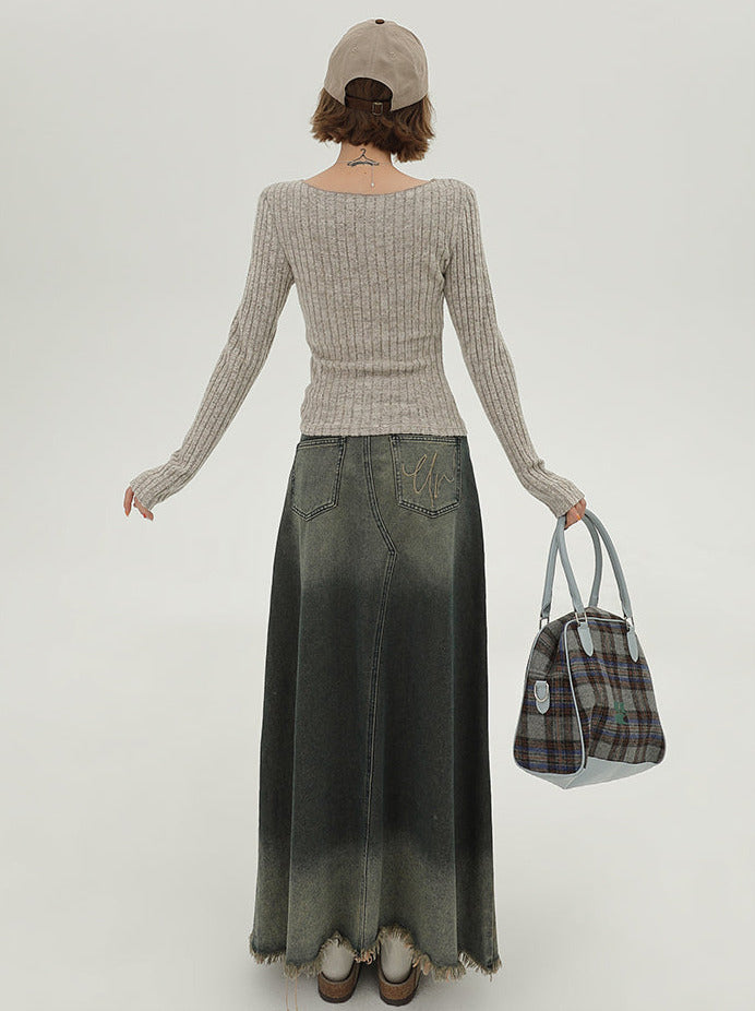 フラップニットカーディガン アメリカンカラー スリム