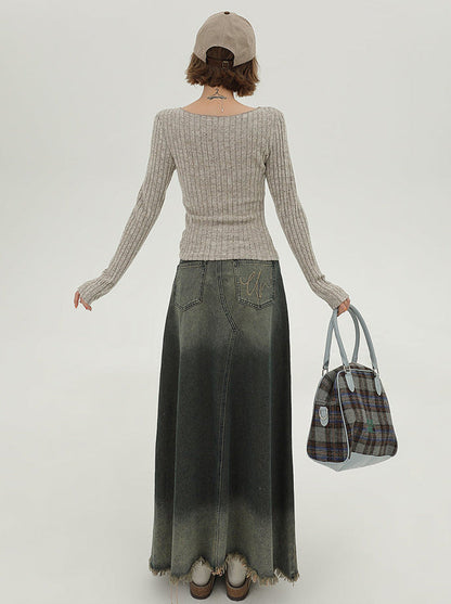 フラップニットカーディガン アメリカンカラー スリム