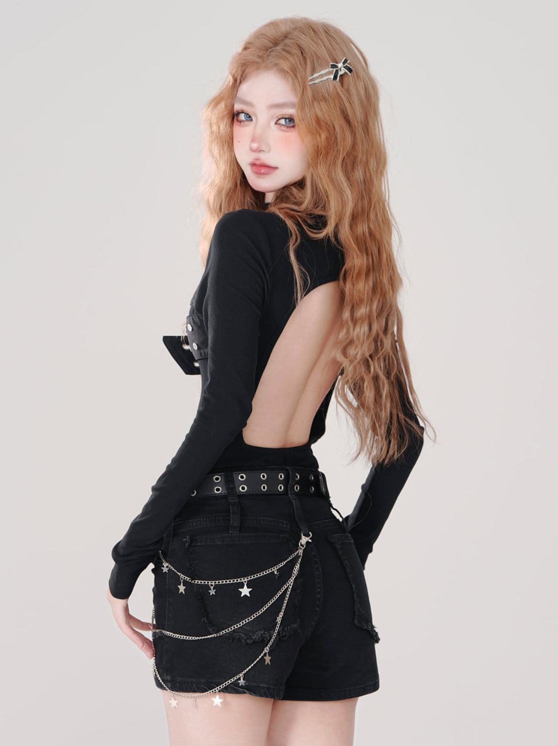 Neck High Open Black Top Style Punk Back