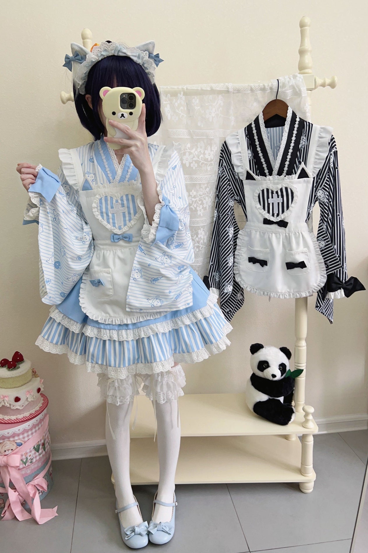 メイドロリータ日本の医療ストライプ