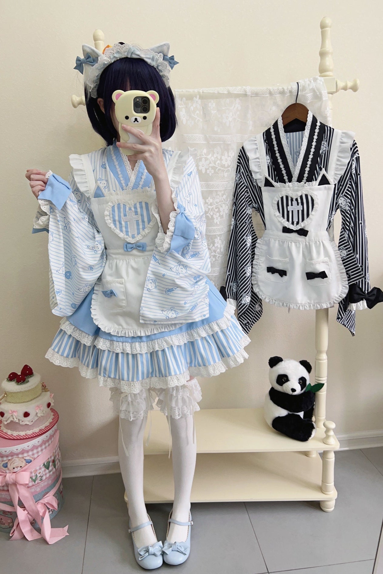 メイドロリータ日本の医療ストライプ