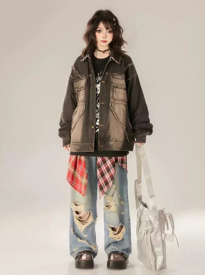 Gradient Street – Schwarze Retro-Jeansjacke