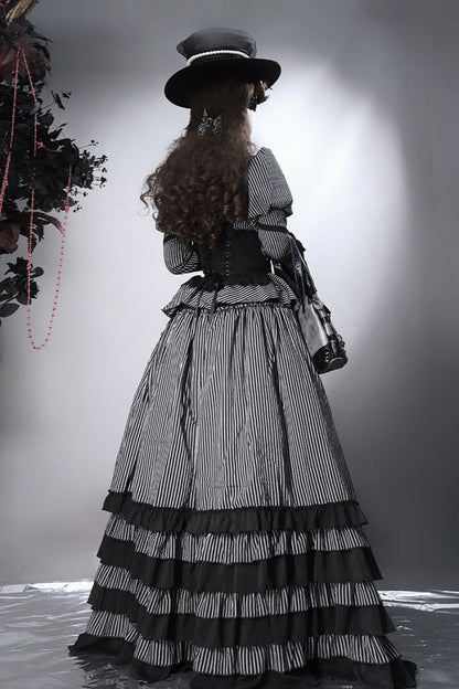 Hemd mit Zwickelärmeln + Reservierungen Rock gestreiftes Korsett Dunkel