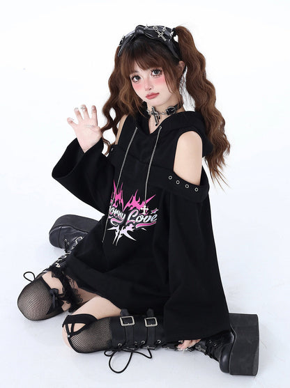 Kapuzen-Subkultur-undichtes Oberteil, Rock-Punk-Frühlings-Schulterkette, Original-Sweatshirt, dunkel