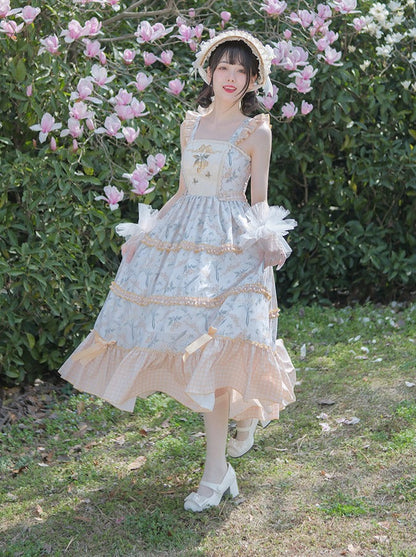 Lolita-Sommerrock mit süßem Druck und Blumenstickerei