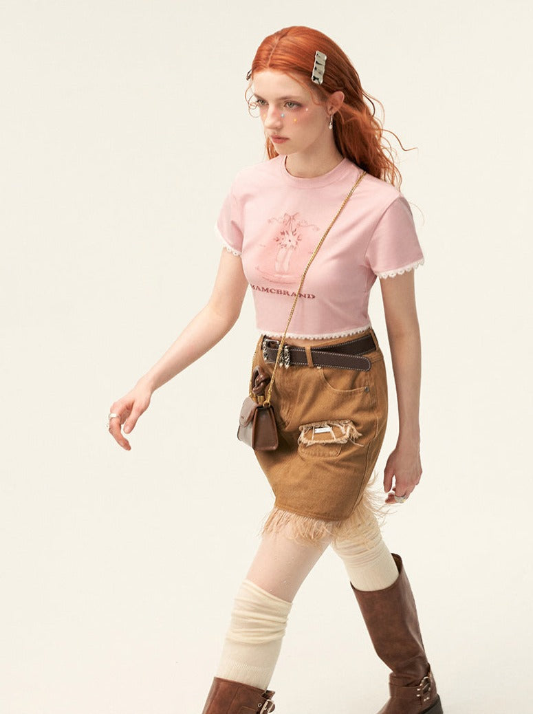 Neck Sweet Round Tops Girly