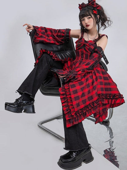 Covers Dark Leg Skirt Check Asymmetrical Rock Suspended