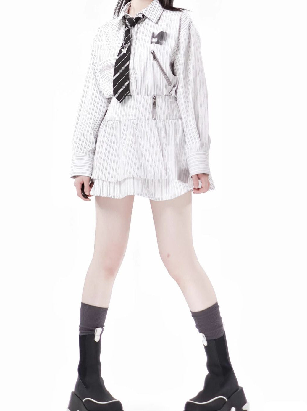 ストライプ + シャツ カジュアル ストリート レイジースカート レトロ