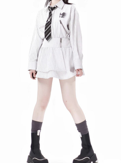 ストライプ + シャツ カジュアル ストリート レイジースカート レトロ