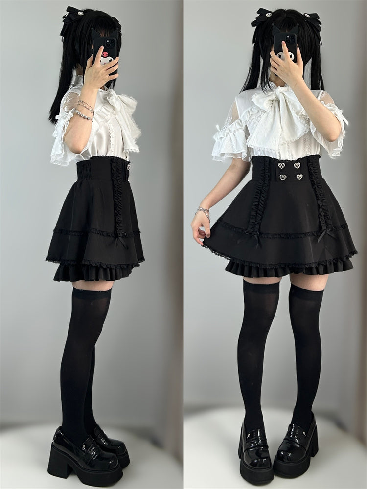 Shirt Sheer Ribbon Shoulder Lace