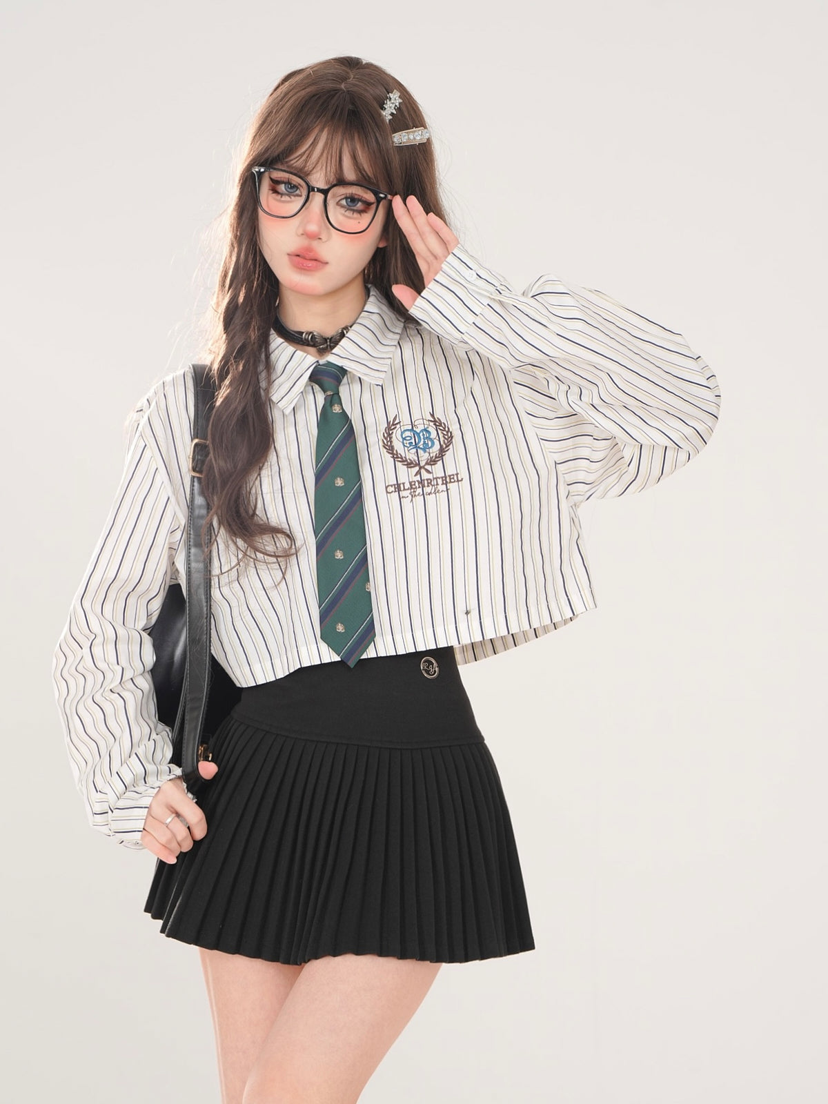 Tie Set Short Style Polo + Collar High Shirt Stripe School