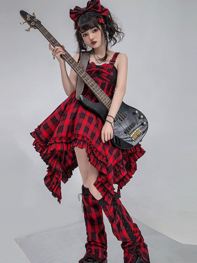 Covers Dark Leg Skirt Check Asymmetrical Rock Suspended