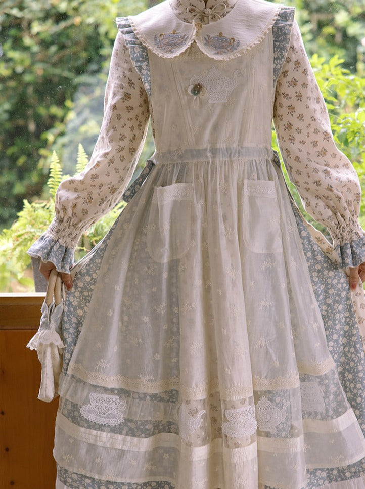 Sweater Collar Little Apron Dress + Faux Retro Flower