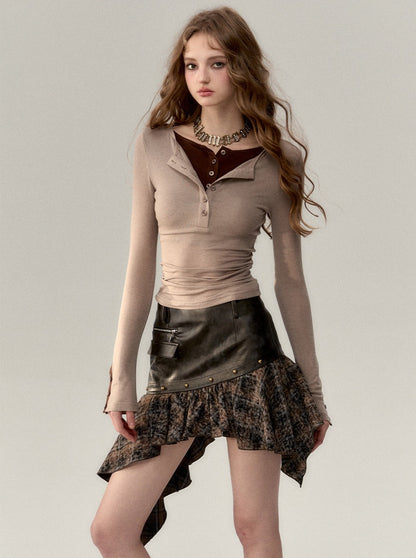 アシンメトリーレザーレトロスカート