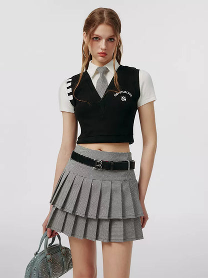 スモールグレースカート フェイク + プリーツ ツーピーストップ アメリカンカレッジタイ