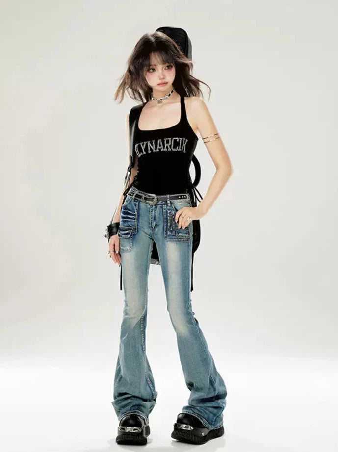 Micro Jeans Flare Wash Damaged American