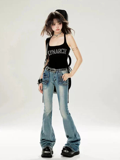 Micro Jeans Flare Wash Damaged American