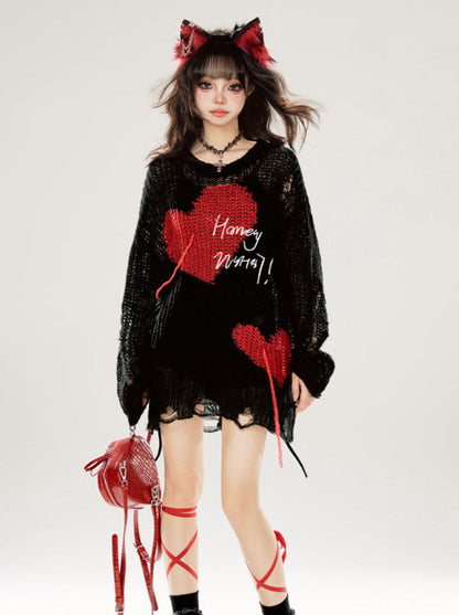 ブラックニットコントラストルーズサンスクリーン