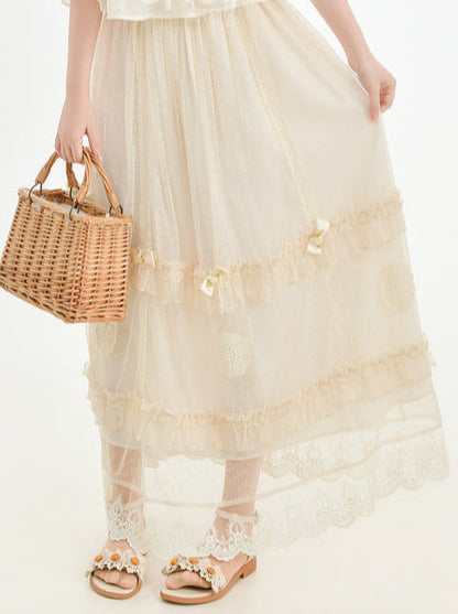 Rock Shirt Spitze Wald Französisch Stufen Aprikose