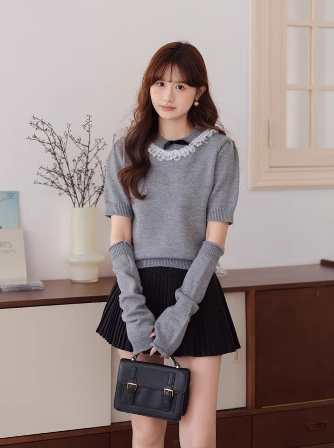 Lace Arm Ribbon Sweet Warmers Top Knit