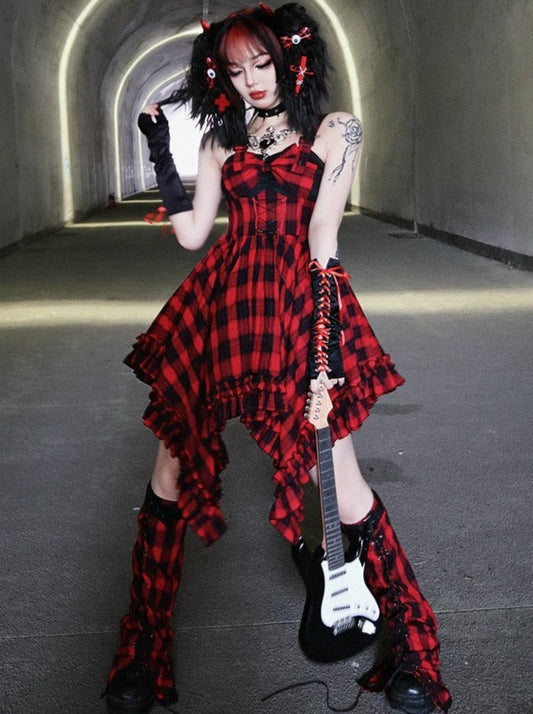 Covers Dark Leg Skirt Check Asymmetrical Rock Suspended