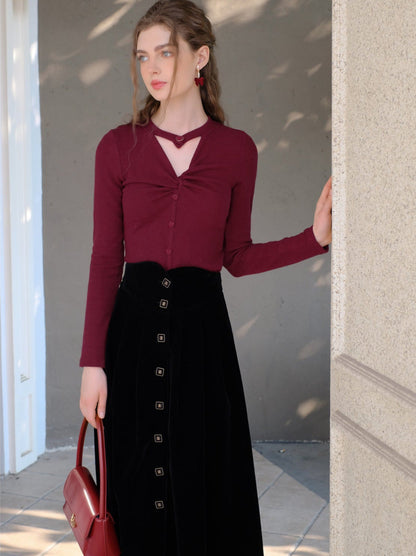 Schwarzer französischer Rock aus gedrehtem Strick „Love“