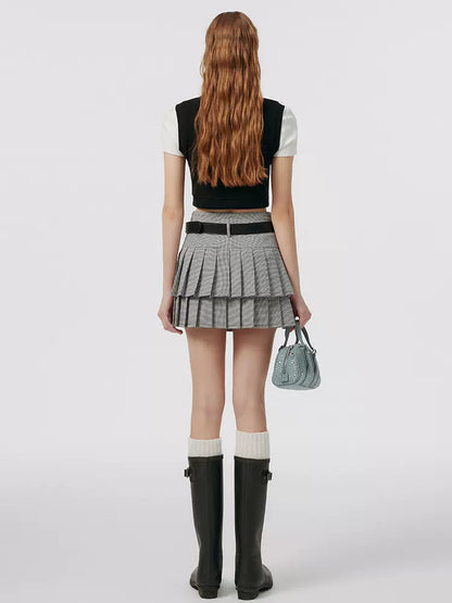スモールグレースカート フェイク + プリーツ ツーピーストップ アメリカンカレッジタイ