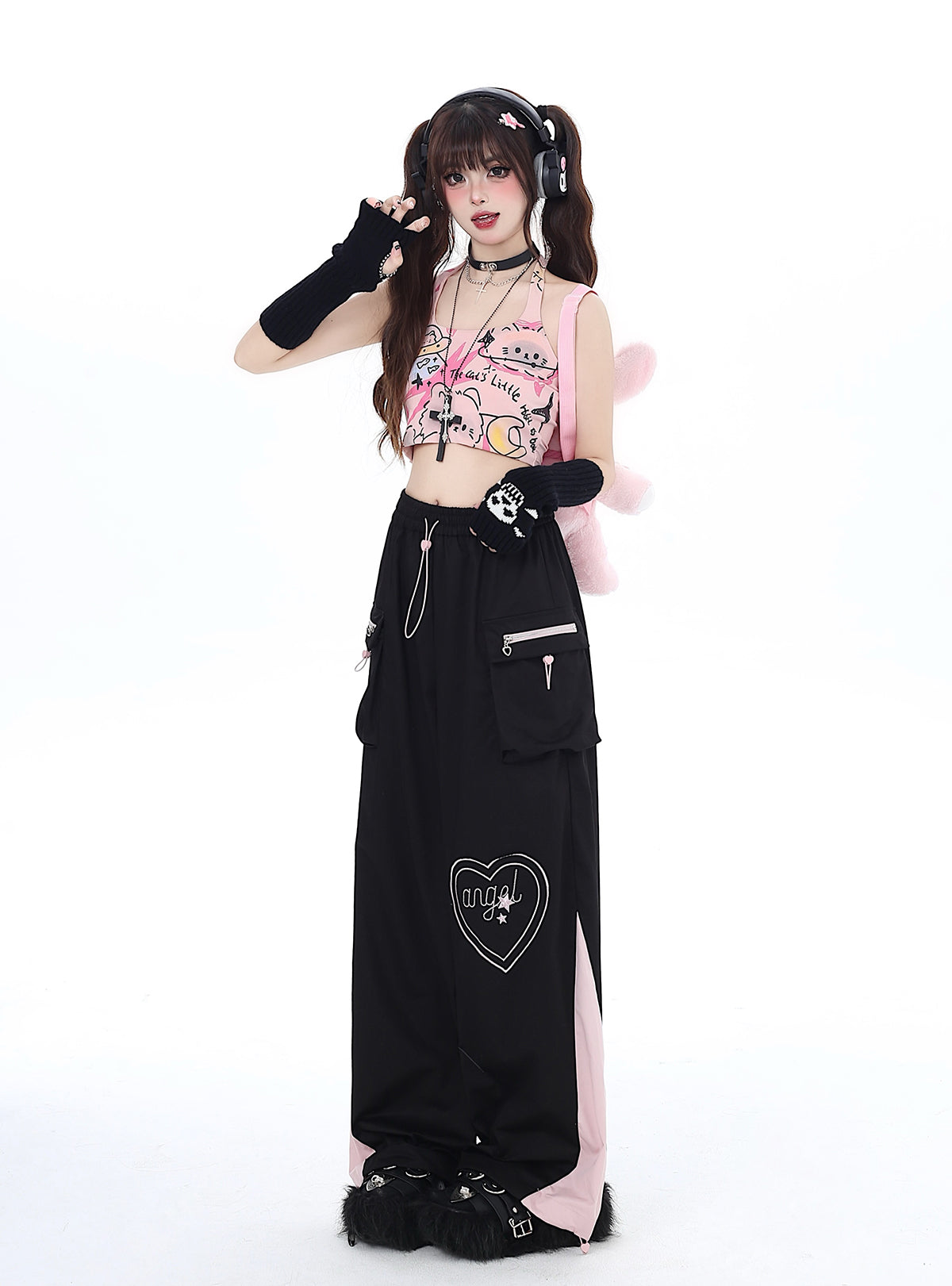 Pure Cute Print Neckholder Top Graffiti Katze