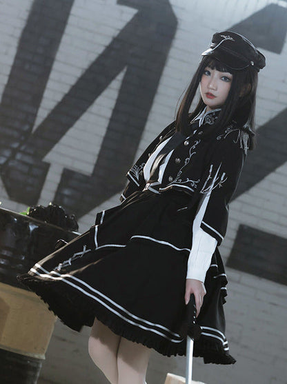 アーミーアップロースカートブルンブルケープダークミリタリーバトルジャケットユニフォームセット