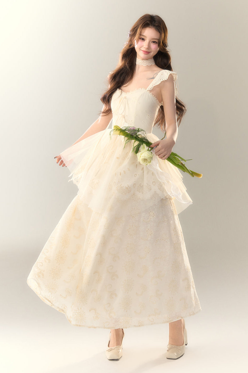 Stickereikleid Baumwolle Blume Weiß