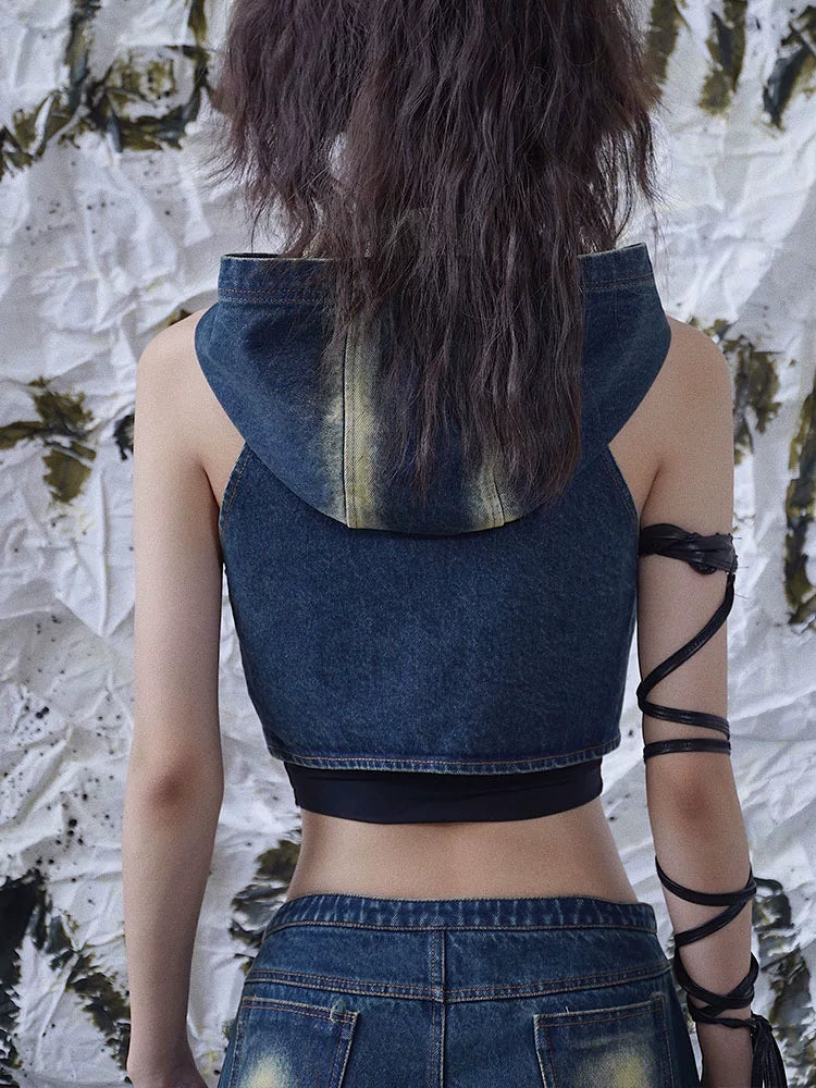 Bass Player Denim Hooded Punk Vest | WSW