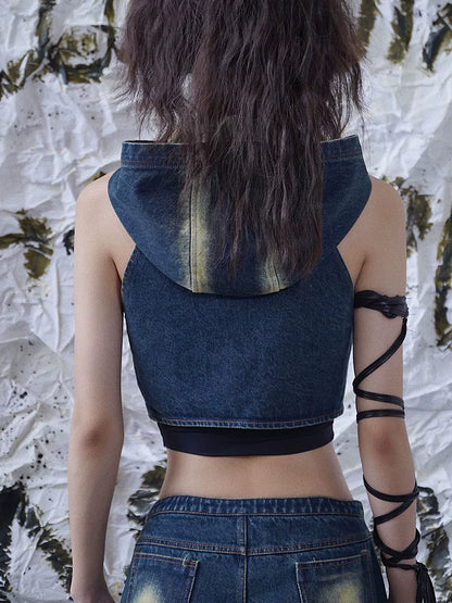 Bass Player Denim Hooded Punk Vest | WSW