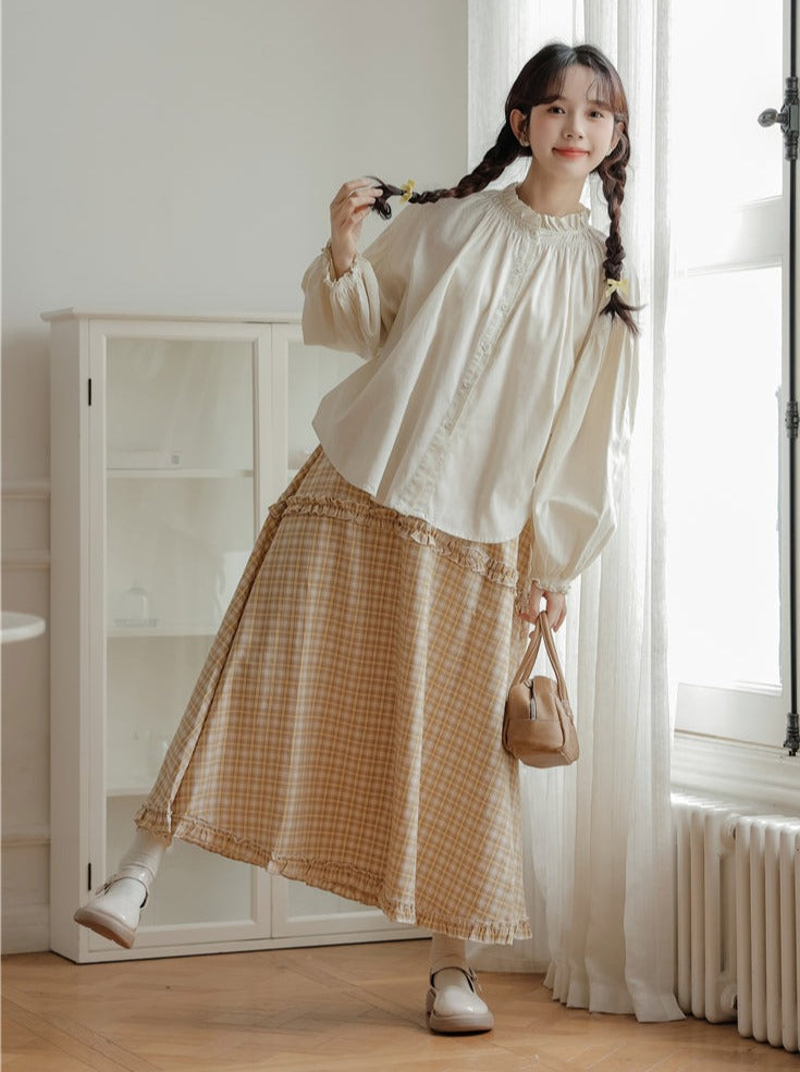 シャツネックハイリネンランタンスリーブ