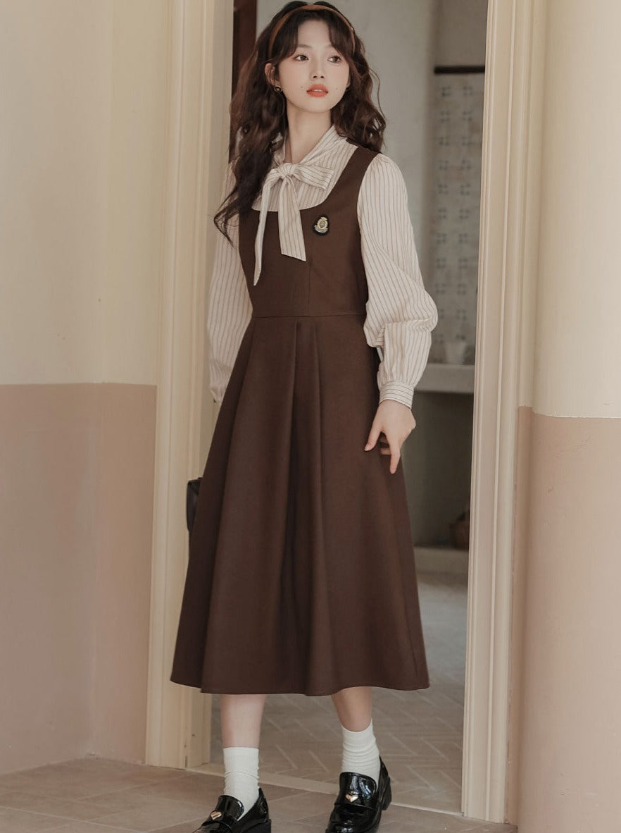 ストライプスタイルのドレス スプライシングフェイクカレッジ