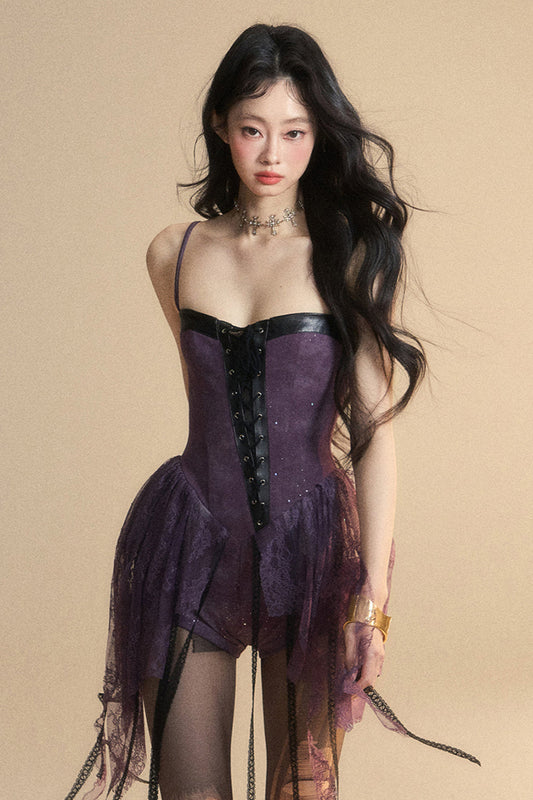 Kleid Dark Neckholder Spitze Französisch