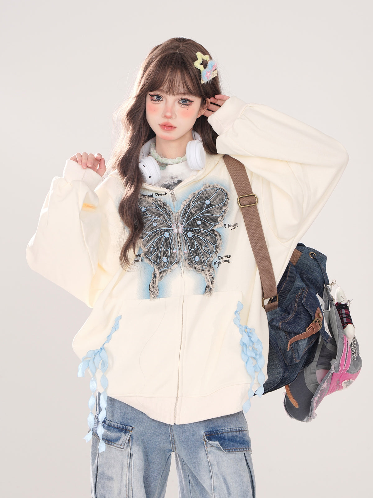 Sweatshirt Zip Butterfly Street Loose Hoodie American Jacket