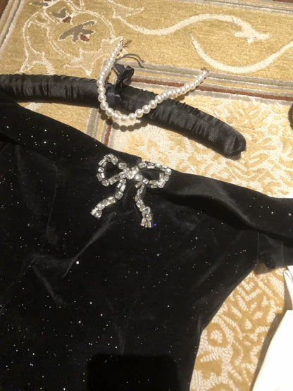 Black Swan Velvet Princess Dress - Bow Waist Ball Gown (S-XL)