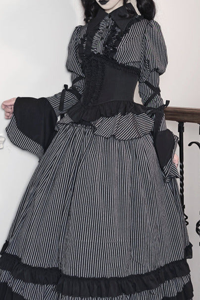 Hemd mit Zwickelärmeln + Reservierungen Rock gestreiftes Korsett Dunkel